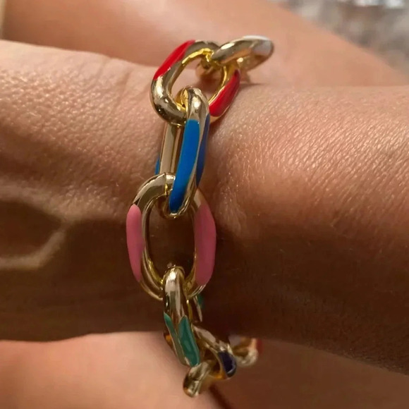 Modern Color Block Chain Jewelry Set – Gold Link Necklace and Bracelet - Picture 2 of 16